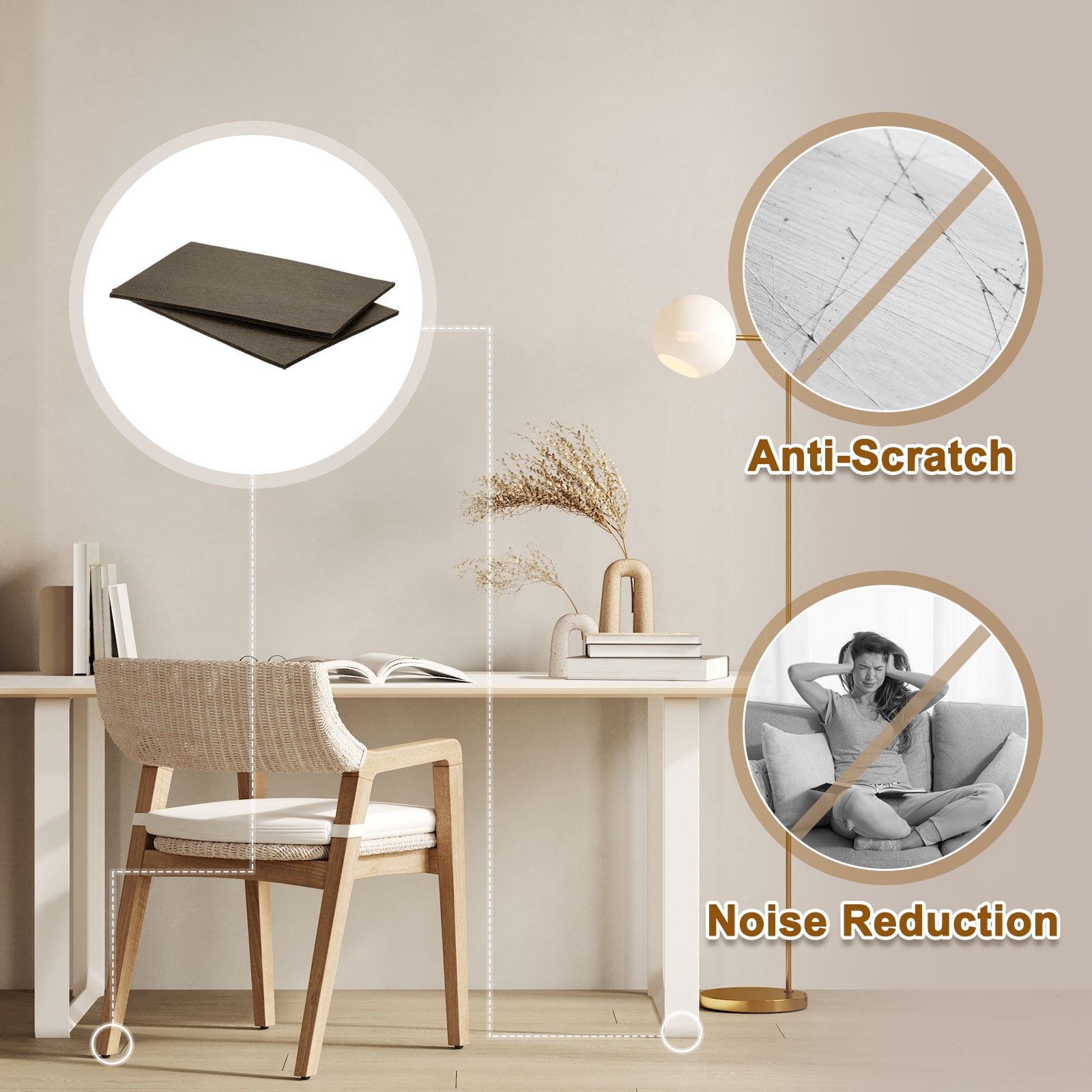 Felt Furniture Pads, 6Pack 11.02" x 7.87" Adhesive Backed Felt Non-slip Anti-scratch Chair Leg Protectors for Protecting Hardwood Floor, Brown
