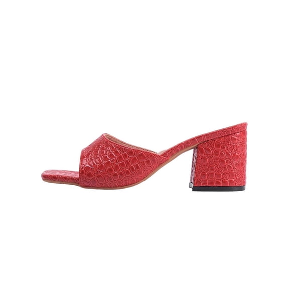 Womens Dressy Red Block Heel Mules - Crocodile Print Chunky Heel Sandals Slip On, Square Toe Comfort Wedding Guest Shoes,Size 7.5
