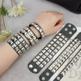 thumbnail image 3 of 6 pcs Leather Cuff Bracelet Leather Punk Bracelets Leather Studded Punk Bracelet Unisex Genuine Leather Silver Pyramid Studs Wristband with Snap Button Adjustable Black, 3 of 5