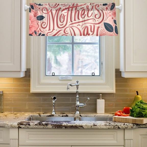 Mother's Day Flowers and Floral Curtain Valances Farmhouse Design Window Treatment Decor Blackout Rod Pocket for Windows Living Room Kitchen 54" x 18"