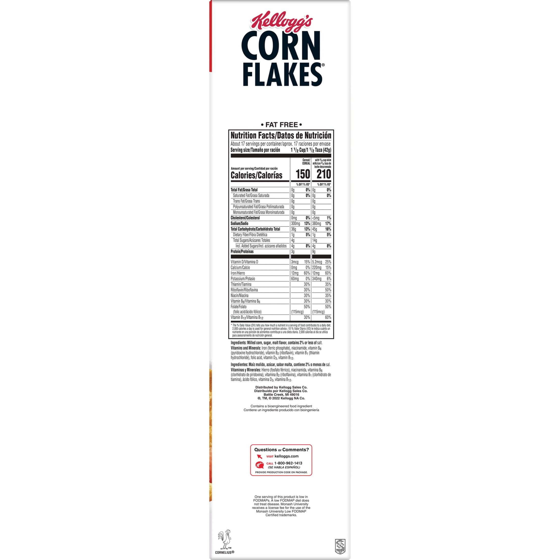 Corn flakes nutrition facts label