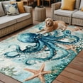 thumbnail image 2 of Fsddascl Coastal Octopus Outdoor Rug for Patio/Deck/Porch, Non-Slip Large Area Rug 6 x 9 Ft, Vintage Teal Nautical Beach Starfish Indoor Outdoor Rugs Washable Area Rugs, Camping Rug Carpet, 2 of 5