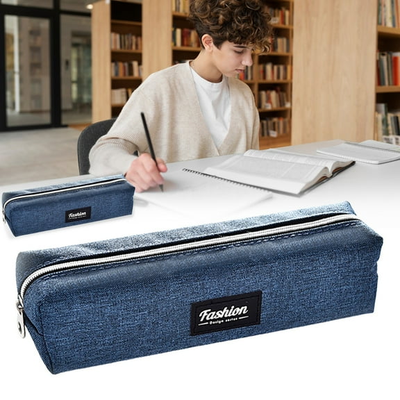 Toolix Stationery Bag Simple Canvas Solid Color Pencil Case Royal Blue