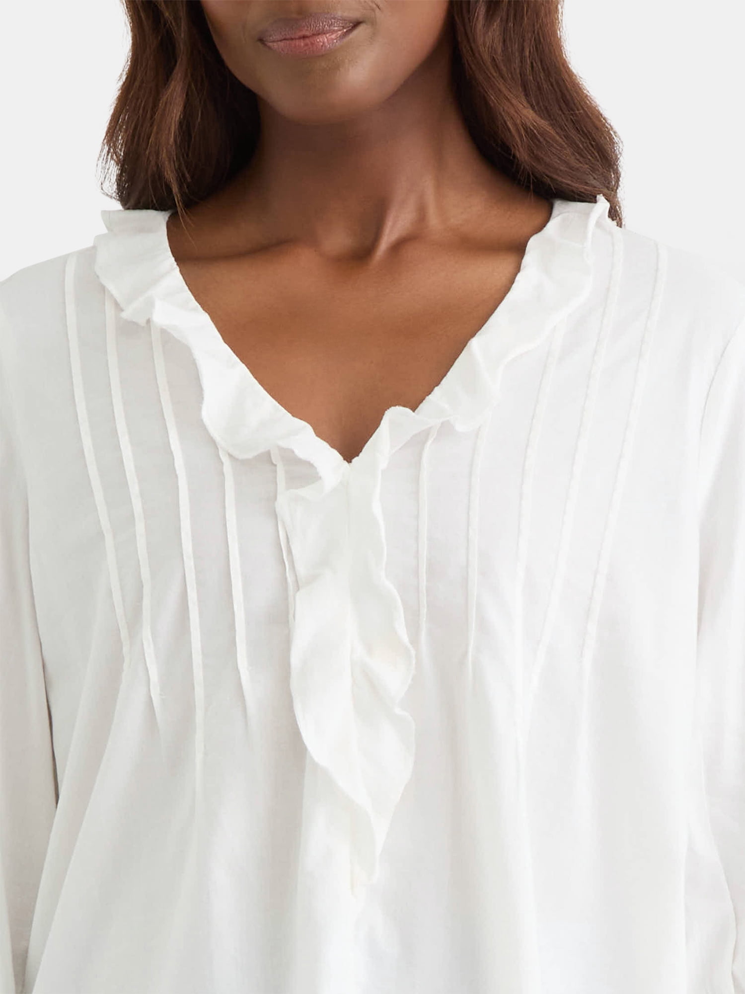 Time and Tru Women's Ruffle Neck Blouse with 3/4-Length Sleeves, Sizes XS-XXXL