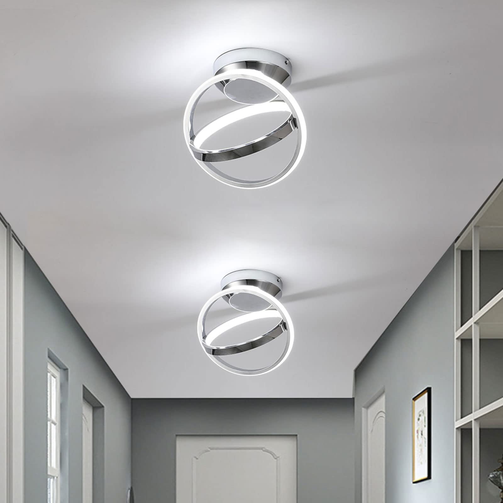ADISUN Modern Led Ceiling Light Fixtures Creative Round Led Ceiling Lamps Cool White 6000K for Hallway Aisle Living Room Bedroom Lights, Chrome