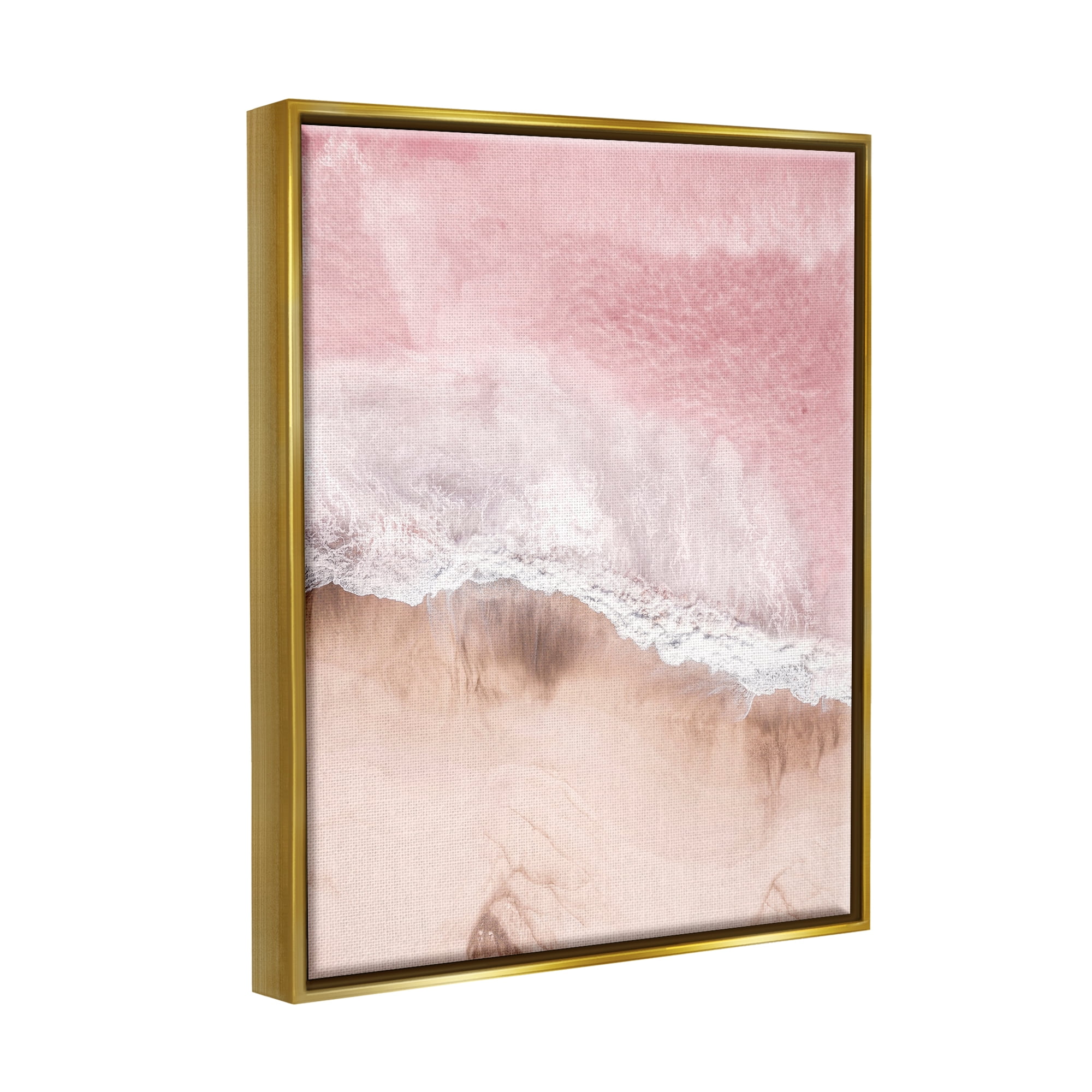 Stupell Industries Pink Sea Beach Shore Nature Photography Gold Floater Framed Art Print Wall Art, 25 x 31