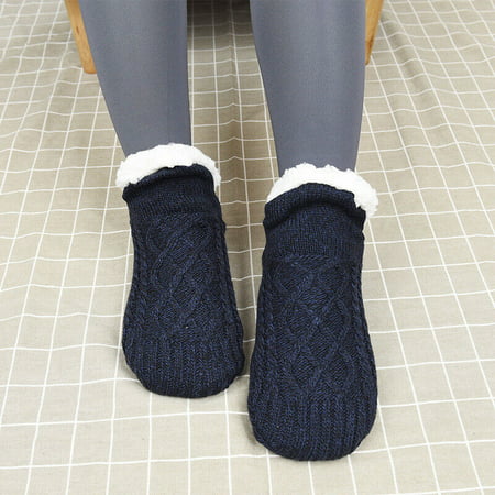 

Knit Winter Women Thermal Sherpa Socks Thick Cozy Fuzzy Fleece Lined Slipper Bed