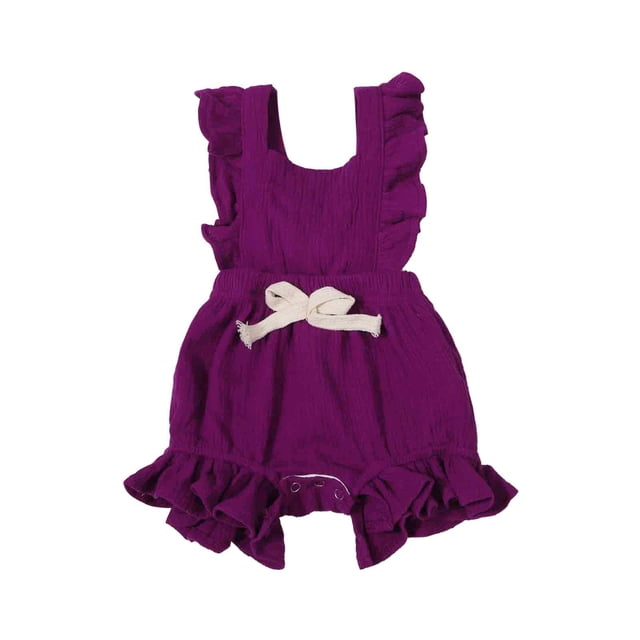WEIYLL Girls Bodysuits Color Solid Ruffles Backcross Outfits Sleeveless Ribbed Wine Toddler Clothing for 6-12 Months