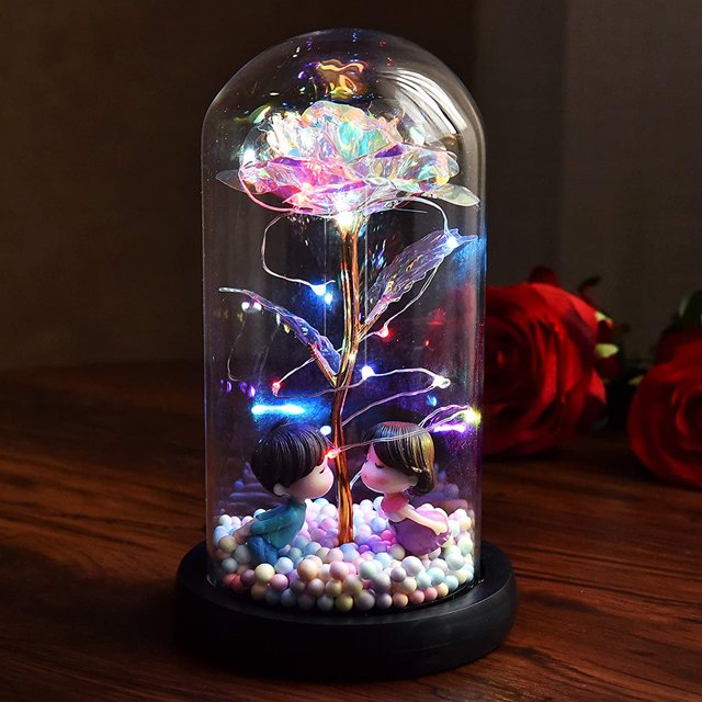 Cadena de luces LED de cristal con forma de rosa artificial, regalo de San Valentín, simulación de flores, cubierta de cristal, luz LED