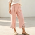 thumbnail image 4 of Levmjia Women's Embroidered Capri Pants High Waisted Wide Leg Cropped Trousers with Pockets Casual Loose Fit Elastic Waist Summer Pants, 4 of 9
