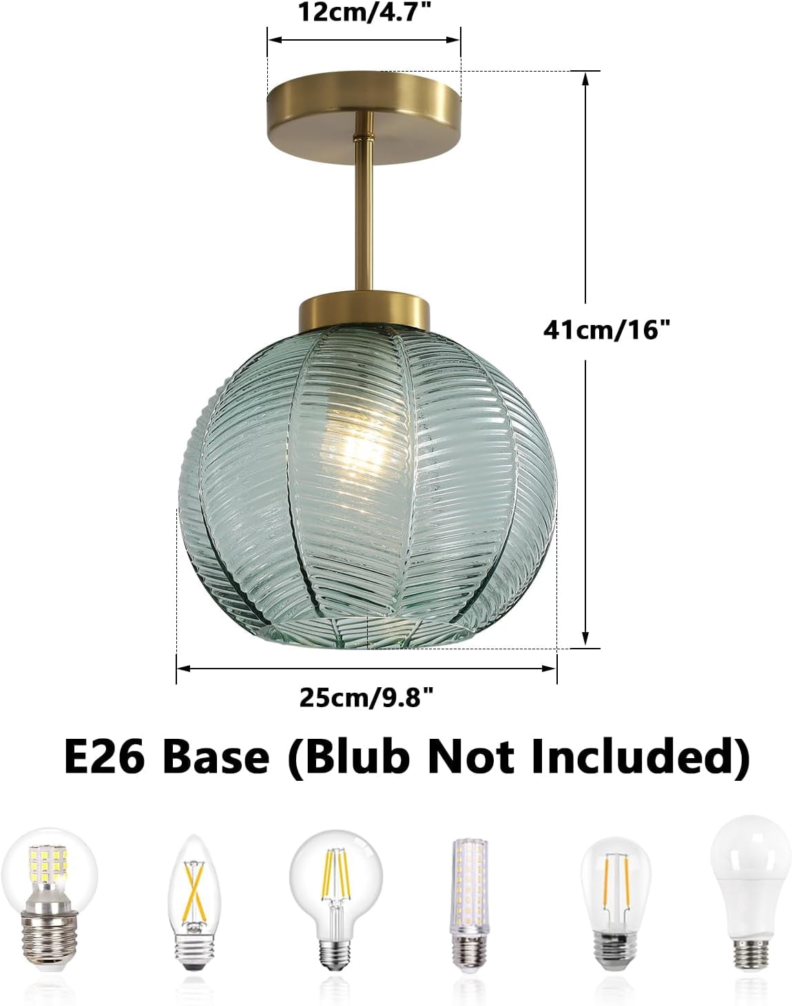 KCO Lighting Vintage Green Glass Flush Mount Ceiling Light Modern Brass Gold Semi Flush Mount Ceiling Lamp