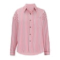 thumbnail image 1 of Lenpel Button down Shirts for Women Striped Long Sleeve Business Casual Oversized Collared Blouses Loose Work Tops(Red,Large), 1 of 5