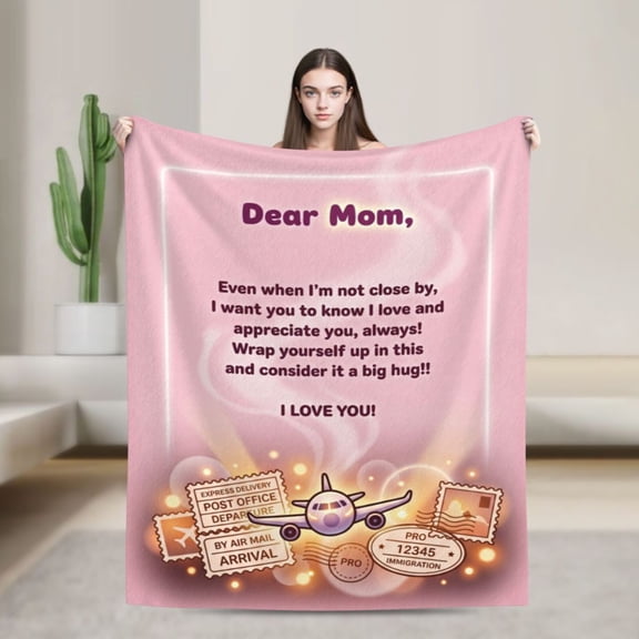 Mom Blanket, Letter Envelope Graphic Art, Meaningful Keepsake Gift, Soft Decorative Flannel Blanket 50x40