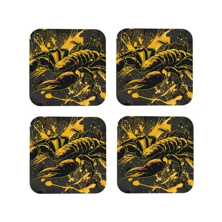 

Honeii Urban Graffiti Scorpion Illustration Print Leather Coaster Set of 4 Ideal for Safeguarding Your Furniture from Drinks Spills and Effortless Cleanup-Square
