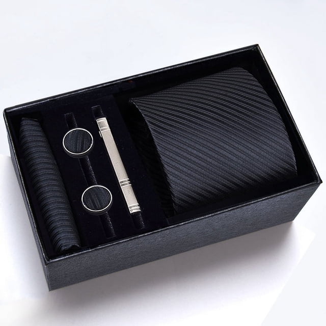 Cajas de regalo Corbata para hombre Bufanda cuadrada Gemelos Clip de corbata Conjunto de cinco piezas Negocios formales Rayas azules