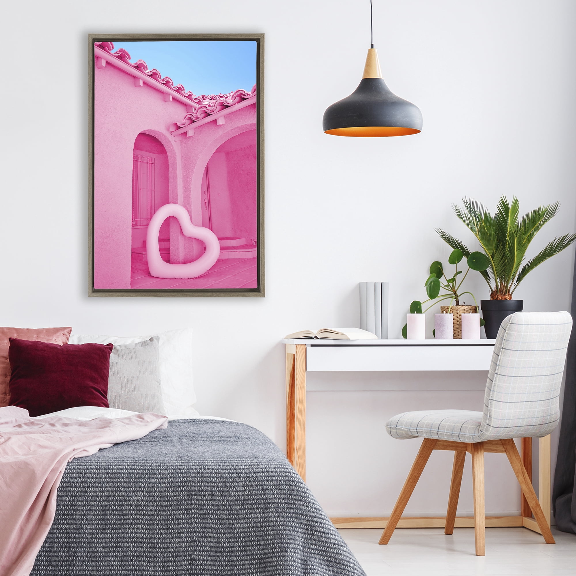 Stupell Industries Pink Pop Heart at Villa Brown Framed Floater Canvas Wall Art, design by LISH Creative