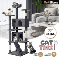 MoNiBloom Cat Tree, 77 Inch Cat Tree Tower with 2 Condo, Tall Cat Tower with Scratching Post, Cat Climbing Tower, Cat Tree for Indoor Cats, Somky Grey