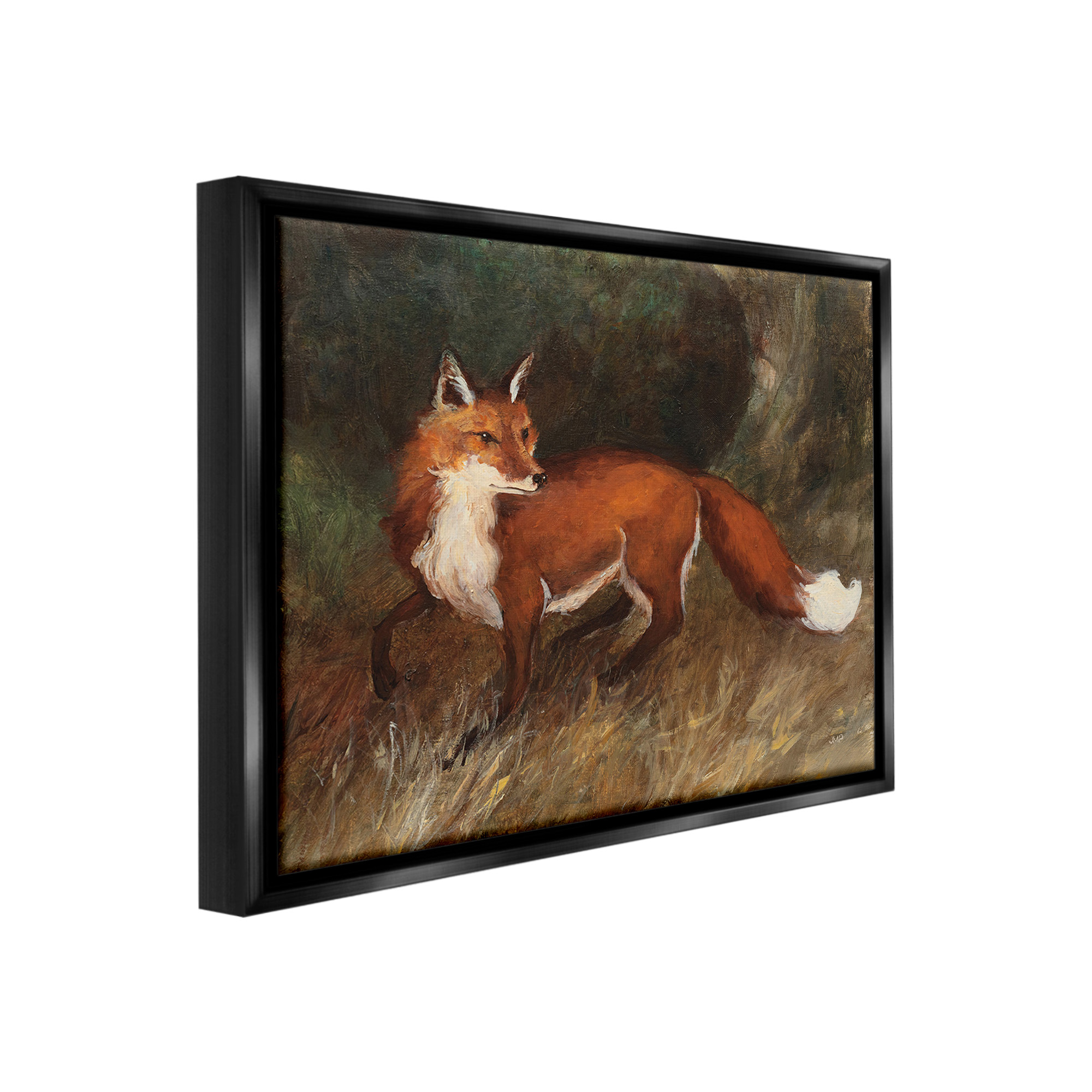 Stupell Industries Wild Fox in Forest Animals & Insects Painting Black Floater Framed Canvas Art Print Wall Art, 21 x 17