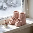thumbnail image 5 of Xfvqtps Baby Booties Knitted Crochet Solid Color Lace up Bow Mid Tube Non Slip Soft Comfortable Warm Winter House Shoes Prewalker Pink, 5 of 8