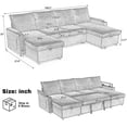 thumbnail image 2 of Convertible U-Shaped Sectional Sofa Bed with Storage Chaise Lounges, Cup Holders, USB Ports, Corduroy Upholstery, Modern Grey Living Room Sofa, 2 of 9