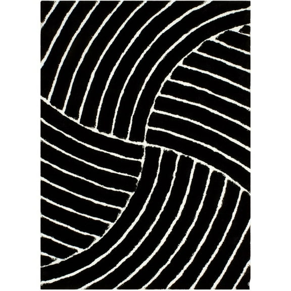 Allstar Rugs Allstar Modern 3D Formal Thick Striped Rug Black 4' 11"x6' 11" 5' x 8' Modern & Contemporary,Traditional