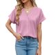 thumbnail image 1 of Blusa con botones Top Color liso Cuello en V Blusa suelta de manga corta para mujer Lady Girl Rosa XL, 1 of 8