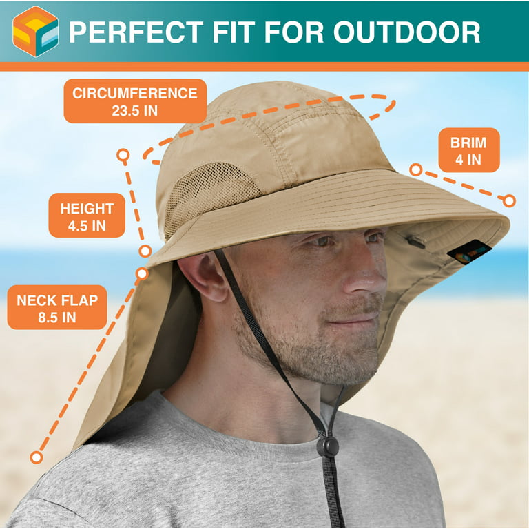Mosquito Net Hat Safari Hat Sun Protection Boonie Hats for Men with Neck  Flap Fishing Hiking Hat for Men/Women - Khaki