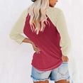 thumbnail image 7 of Horkkom Womens Fall Tops Color Block Crew Neck 3/4 Length Sleeve Tops Thin Pullover Casual Tops Red 3XL, 7 of 7