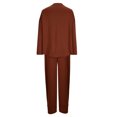 thumbnail image 4 of Women's Casual Fall Outfit Sets Plus Size Solid Color Round Neck Long Sleeved Set With Pockets And Wide Leg Pants, 4 of 5
