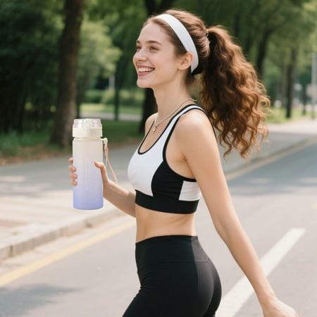 ddioayh Gradient Color Water Bottle With Leak-Proof Lid 600ml PC Portable Sports Cup With Carrying Strap for Gym and Outdoor Activities