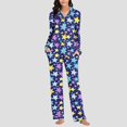 thumbnail image 2 of Cmtiyu Pajamas for Women Set Long Sleeve Notch Collar Button Pockets Top And Pants, Casual Loose Printed Loungewear Set, S-3XL, 2 of 6