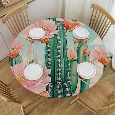 

Palnkart Cactus Pink Flowers Round Tablecloth Stain-Resistant Washable Indoor Outdoor Restaurants Weddings Parties Home Kitchen Decor 46 -50