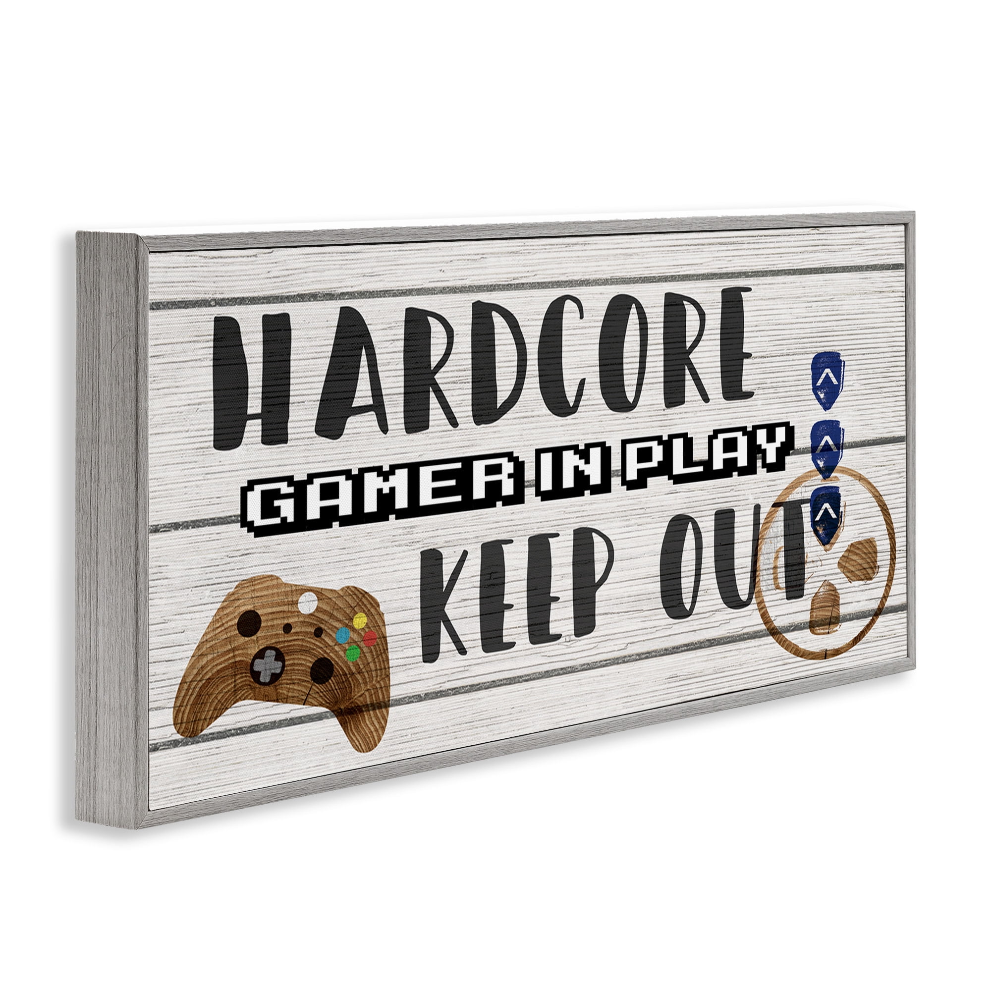 Stupell Industries Gamer Playroom Sign Typography Painting Gray Framed Art Print Wall Art, 24 x 10