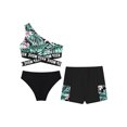 thumbnail image 4 of iiniim Kids Girls Tropical Print Swimsuit 3 Piece Tankini Sets Oblique Shoulder Crop Top with Bottoms Beachwear Black 8, 4 of 7