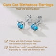thumbnail image 3 of U7 Cat Stud Earrings for Women 925 Sterling Silver December Birthstone Crystal Turquoise Earring Hypoallergenic Earrings Birthday Anniversary Jewelry Gift for Mom Daughter, 3 of 9