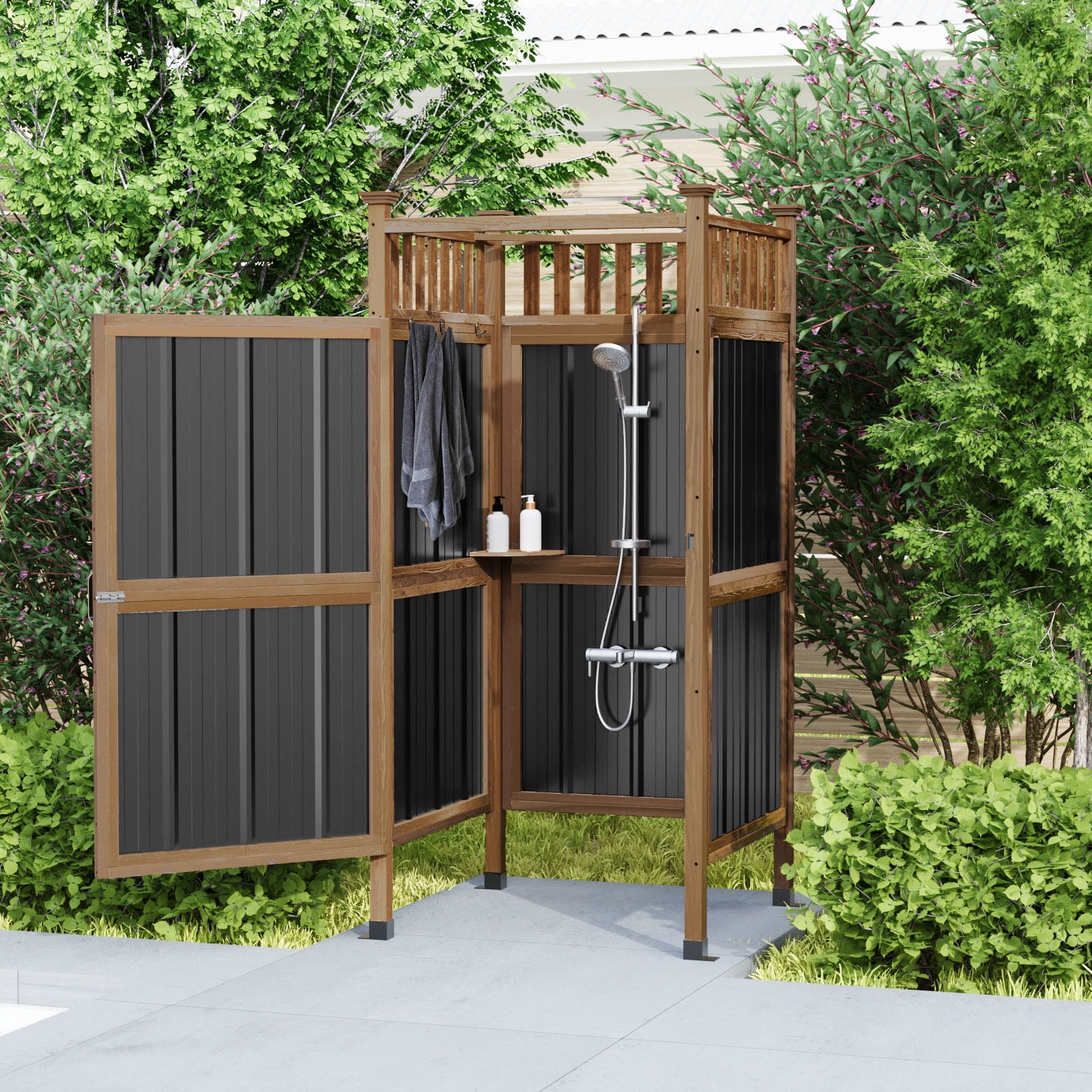 GDLF Outdoor Shower Enclosure with Lockable Door, Privacy Outdoor Shower Stall with Metal Panels , Changing Room for Pool Wash Station