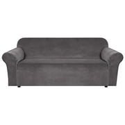 Enova Home Ultra Soft Thick Stretch Velvet Fabric 3 Seaters Sofa Slipcover for 3 Cushion Couch Covers (Gray)