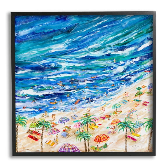 Stupell Industries Summer Beach Painting Abstract Painting Black Framed Art Print Wall Art, 12 x 12