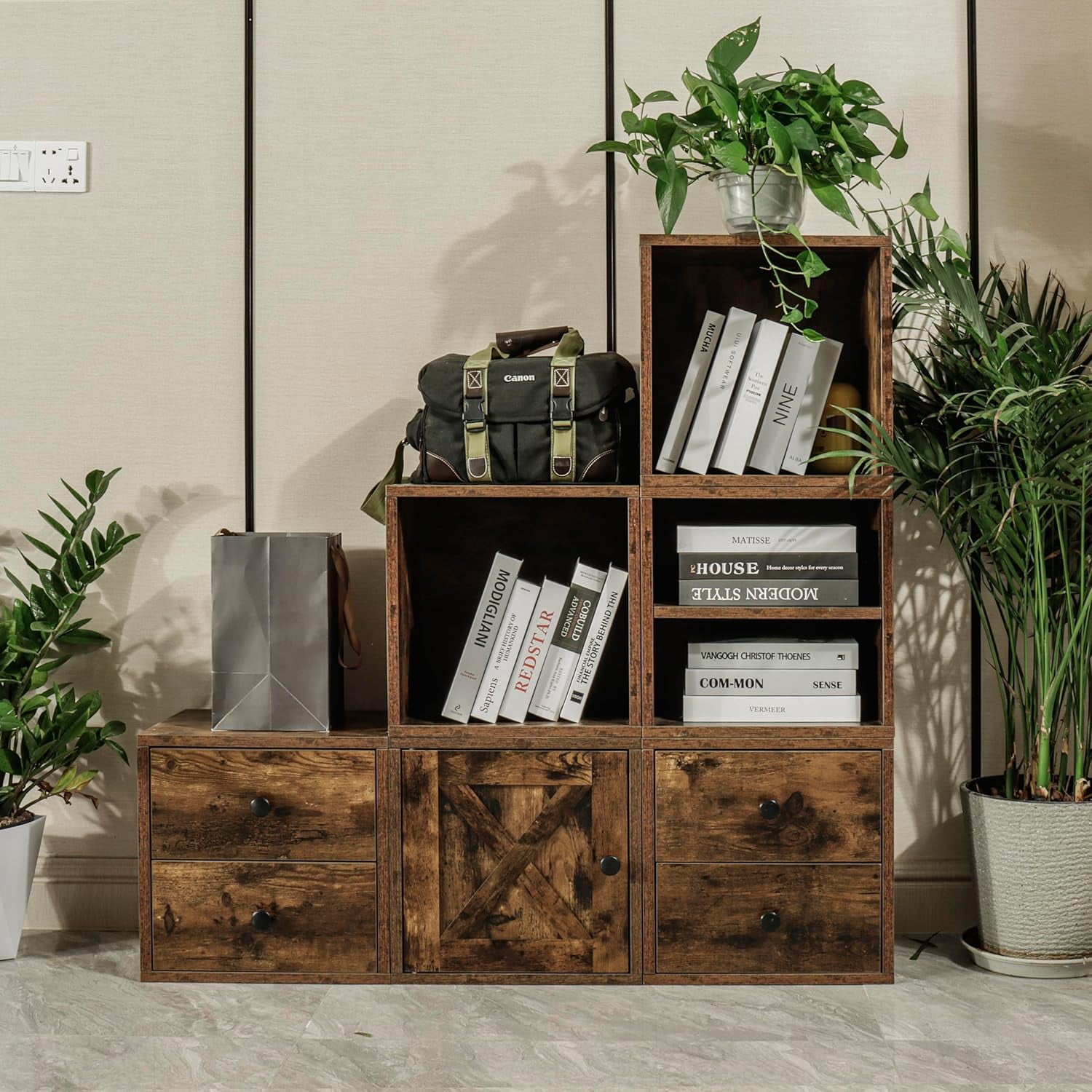 Magic DIY Cube Storage Organizer Stackable Cubes for Home Books Clothes Toy -Modular Cubby Storage System -Stackable Storage Cubes-Bookcase Closet (Antique Brown, 1 Layer Cube)