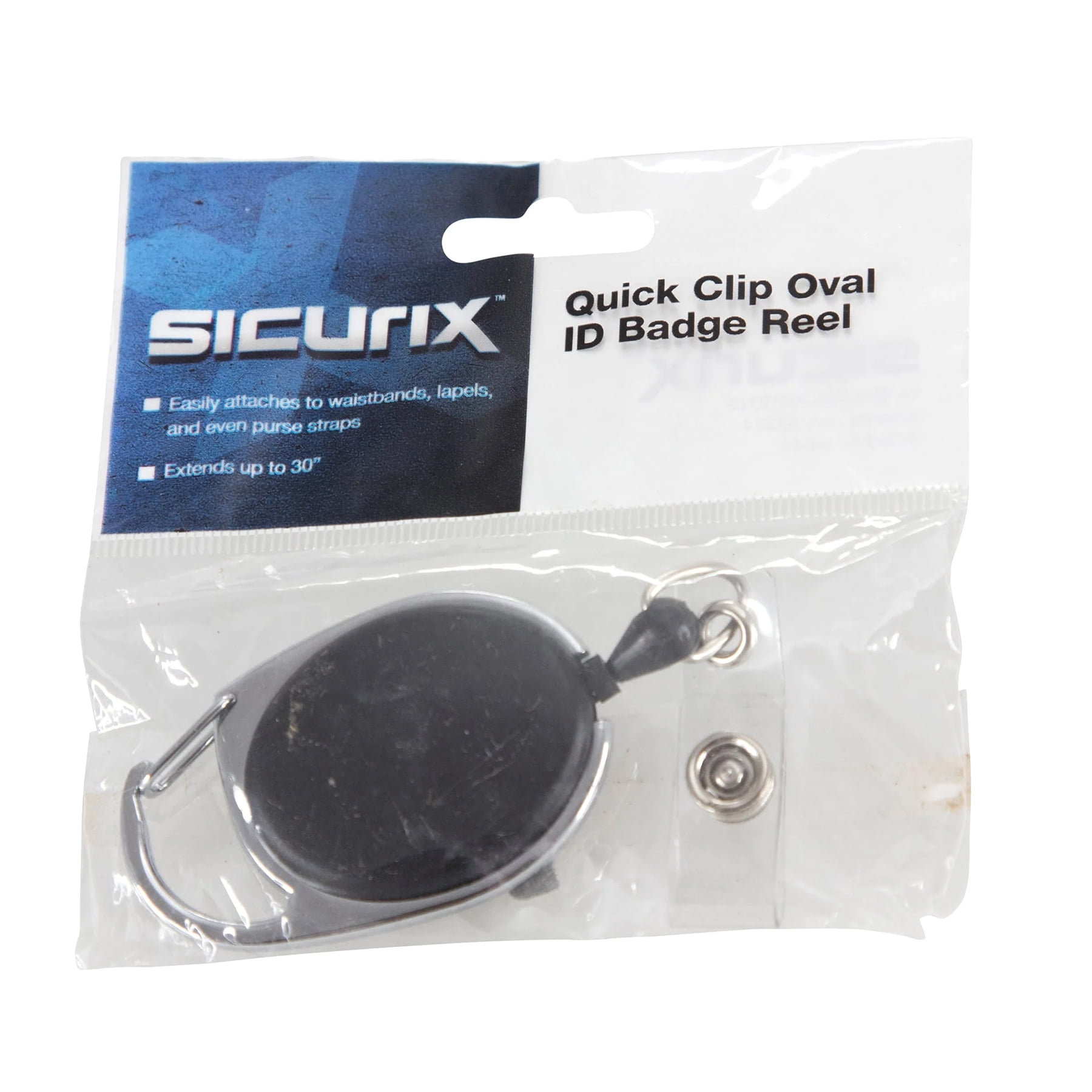 SICURIX Quick Clip Oval ID Badge Reel, Black, Pack of 6