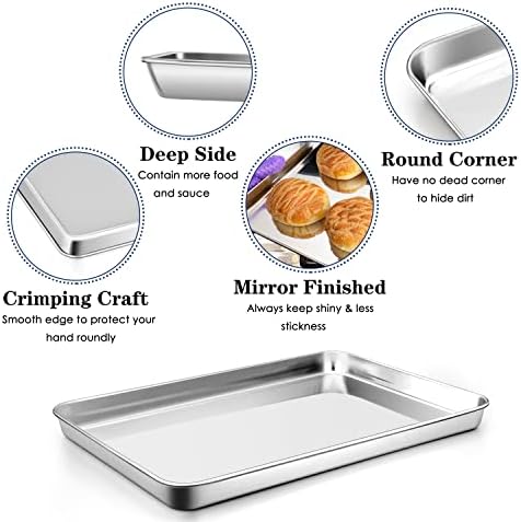 16 Inch Baking Cookie Sheet, Oven Pan Tray Stainless Steel Sheet Pan for Kitchen, Oven Bakeware for Multi Uses, Shiny Look & Dishwasher Safe, Healthy & Heavy Duty, 3Pcs