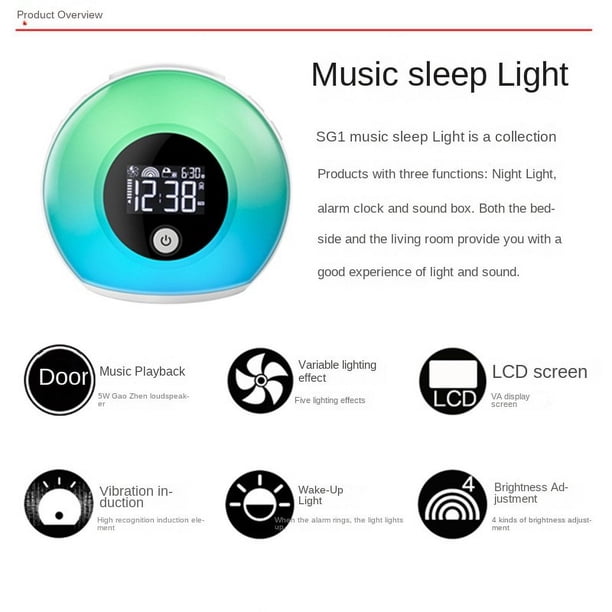 Despertador con luz para despertar con altavoz Bluetooth, luz nocturna colorida, alarma digital para dormitorios-luz para despertar fiesta Bluetooth