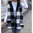 thumbnail image 2 of Sleeveless Cardigan Open Front Hooded Plaid Pattern Plain Black Double Sided Plush Loose Long Cardigan Vest Outwear Coat Black XL, 2 of 6