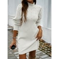 thumbnail image 3 of Women's Turtleneck Sweater Dress with Pearls Fall Winter Casual Long Sleeve Pullover Knit Midi Dress, 3 of 5