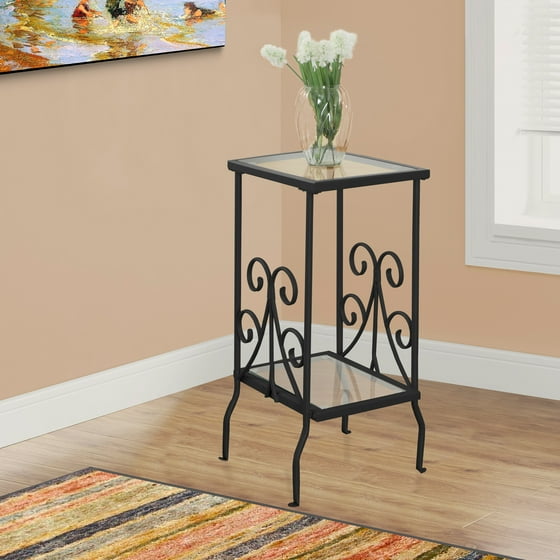Monarch Accent Table 30"H / Black Metal With Tempered Glass
