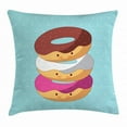 thumbnail image 1 of Anime Throw Pillow Cushion Cover, Kawaii Cartoon Style Colorful Donuts with Funny and Cute Faces on Blue Background, Decorative Square Accent Pillow Case, 24 X 24 Inches, Multicolor, by Ambesonne, 1 of 2