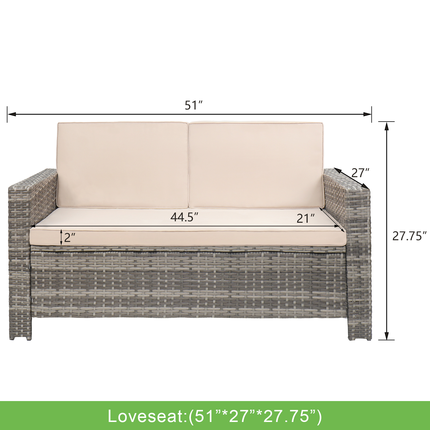 LACOO 4-Piece Grey Wicker Outdoor Patio Conversation Set with Beige Cushions - image 3 of 4