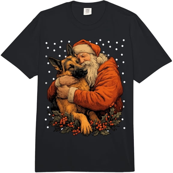 Christmas German Shepherd Dog with Santa Claus Winter Season Comfort Colors Adult Heavyweight T-Shirt