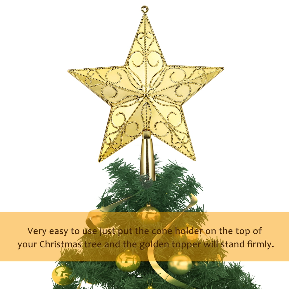 Winwinfly 1 Pcs 20cm Star Tree Topper Star Christmas Holiday Tree Topper Five Point Plastic Star Festival Treetop Decor for Home Party Golden