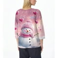 thumbnail image 4 of WTOBBY Women's Casual Round Neck Christmas Print 3/4 Sleeve T-Shirt, Ladies Holiday Season Top with Seasonal Design, Comfortable Blouse for Daily Fashion Wear,Pink L, 4 of 6